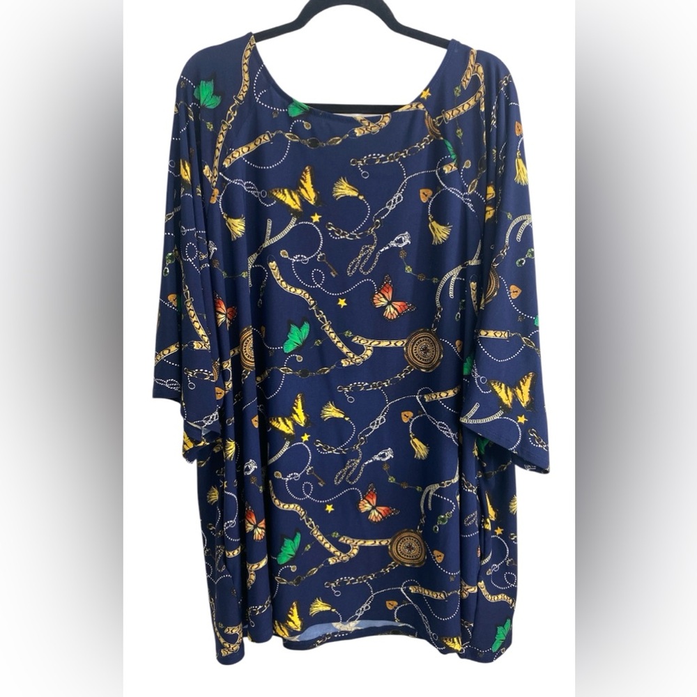 Attitudes Renee Navy Blouse Steampunk Feminine Print- Size 3X